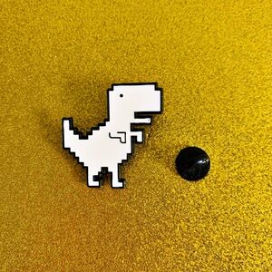 3/$15 DEAL Pixel Unisex Adorable White & Black Dinosaur Enamel Pin 1.5”